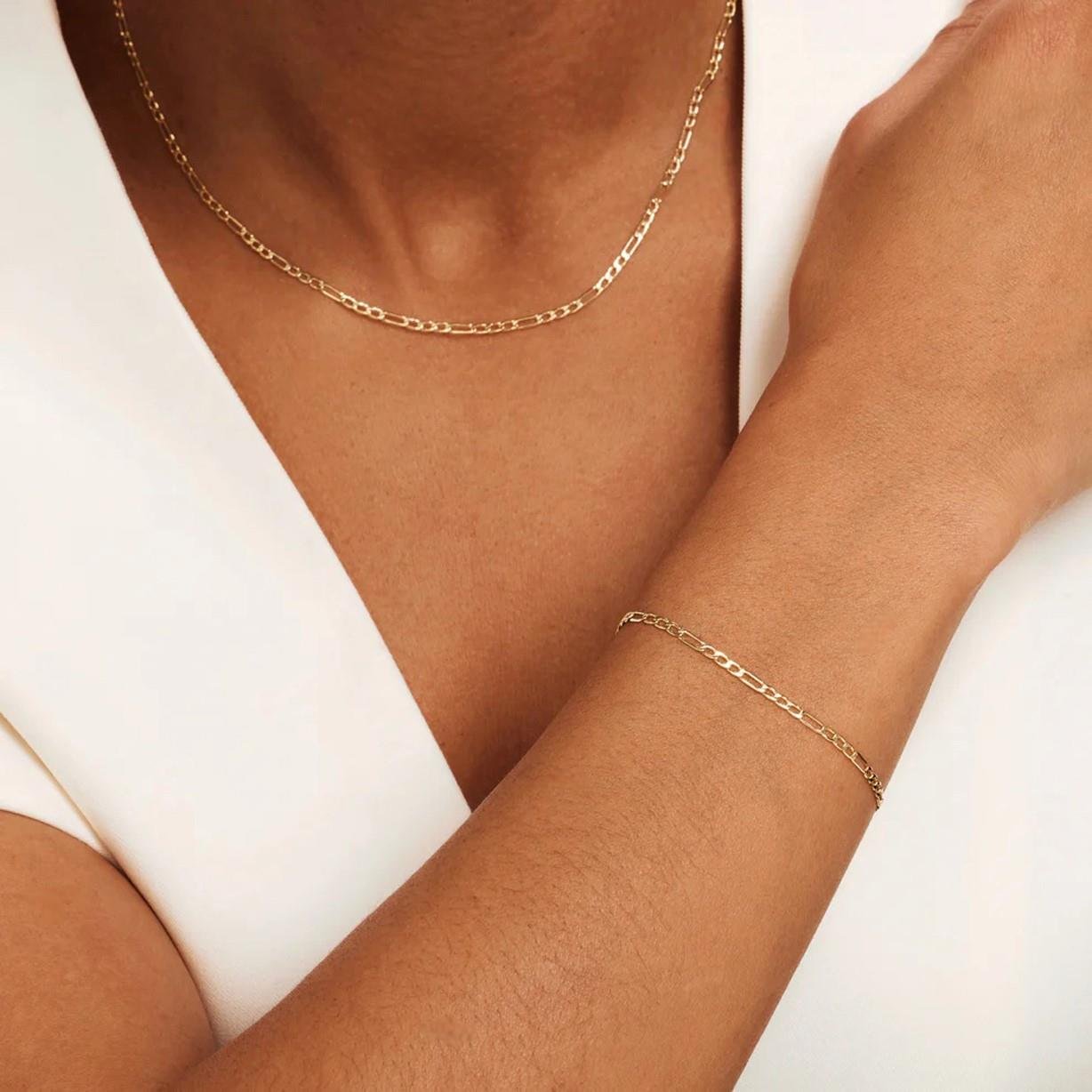 Altın Figaro Zincir Kolye Bileklik Takımı