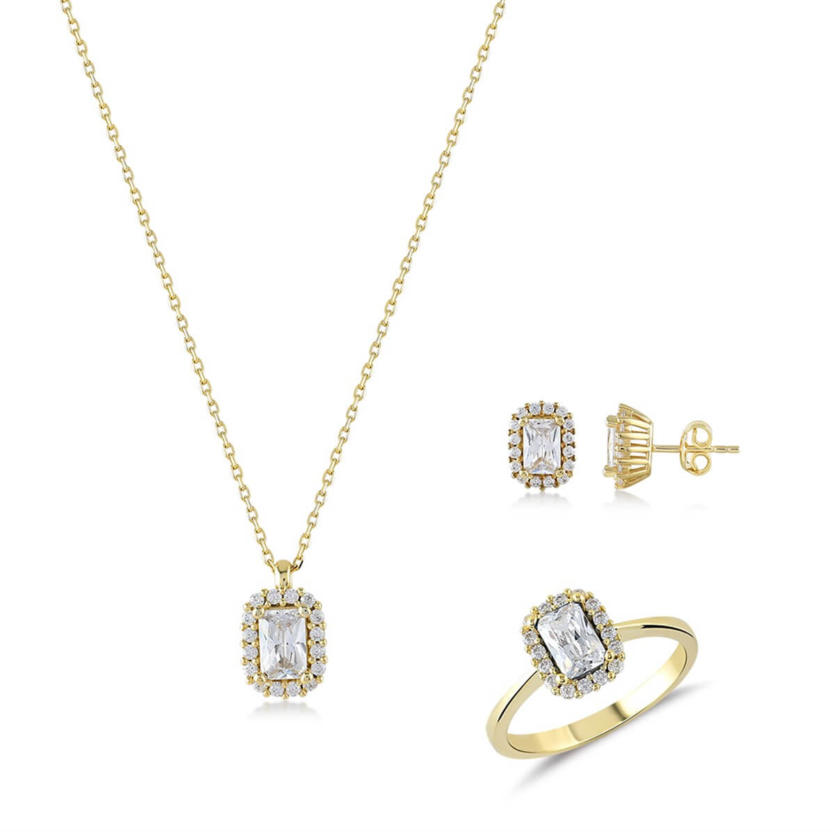 Baget Tektaşlı Gümüş Fantezi Set