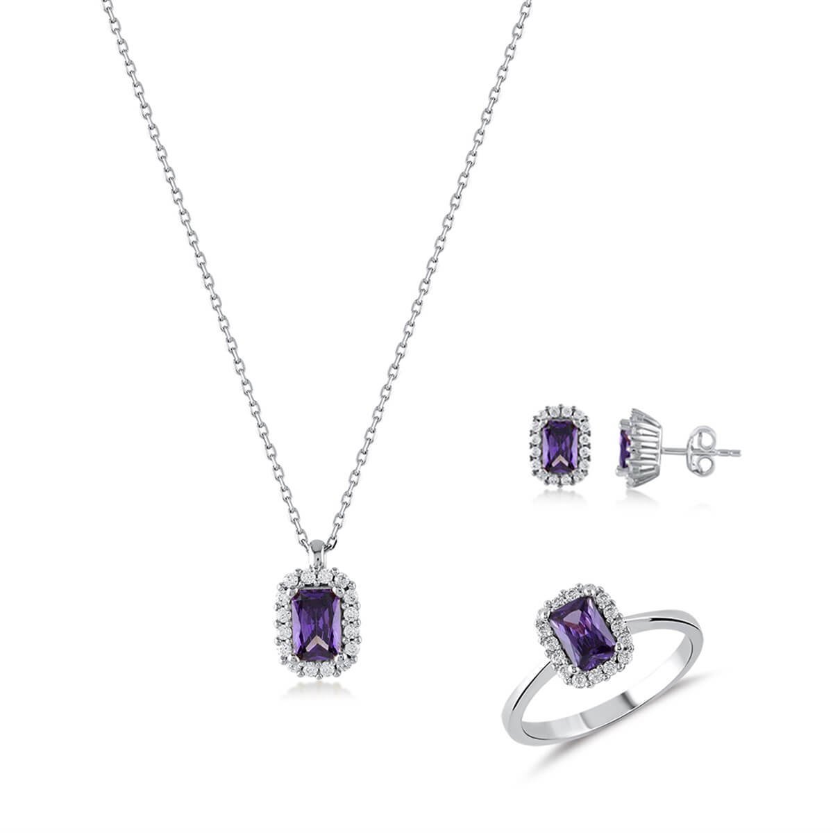 Baget Tektaşlı Gümüş Fantezi Set