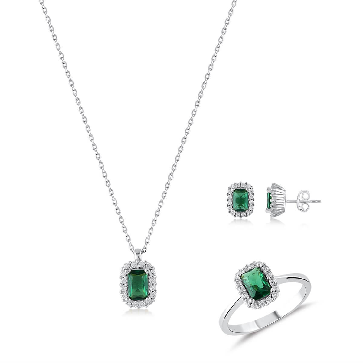 Baget Tektaşlı Gümüş Fantezi Set