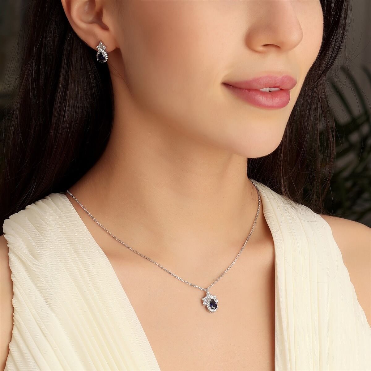 Damla Taşlı Gümüş Fantezi Set