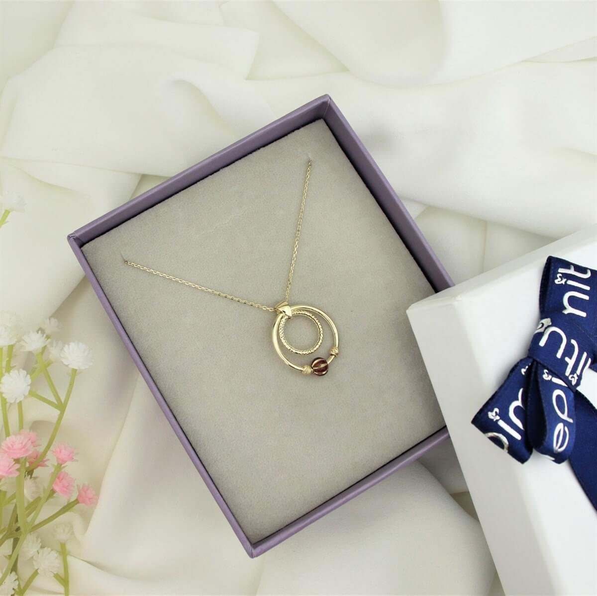 Dorika Toplu Renkli Taşlı Halka Altın Kolye KLA 210 01 08 00