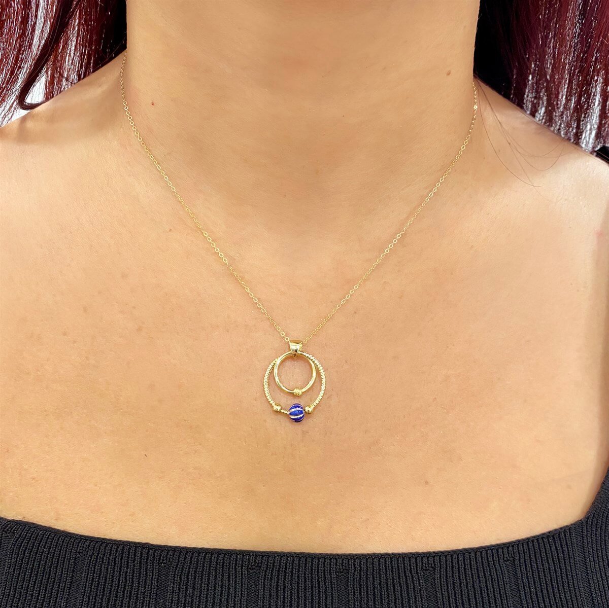 Dorika Toplu Renkli Taşlı Halka Altın Kolye KLA 210 01 11 00