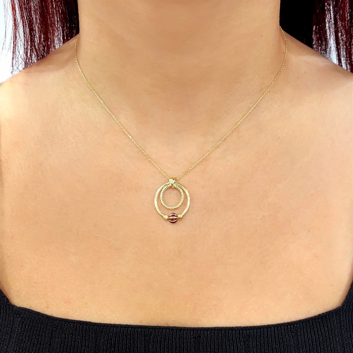 Dorika Toplu Renkli Taşlı Halka Altın Kolye KLA 210 01 08 00