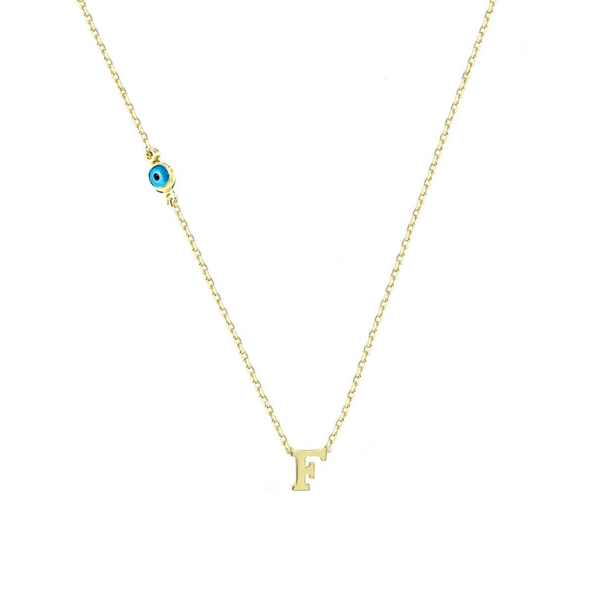 F Harfli Nazar Boncuklu Altın Kolye
