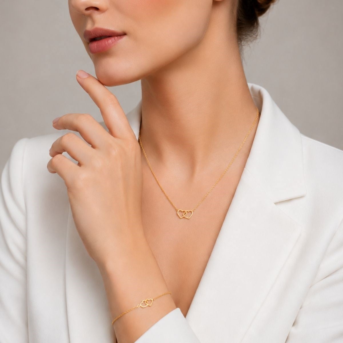 İkili Kalp Altın Takı Seti