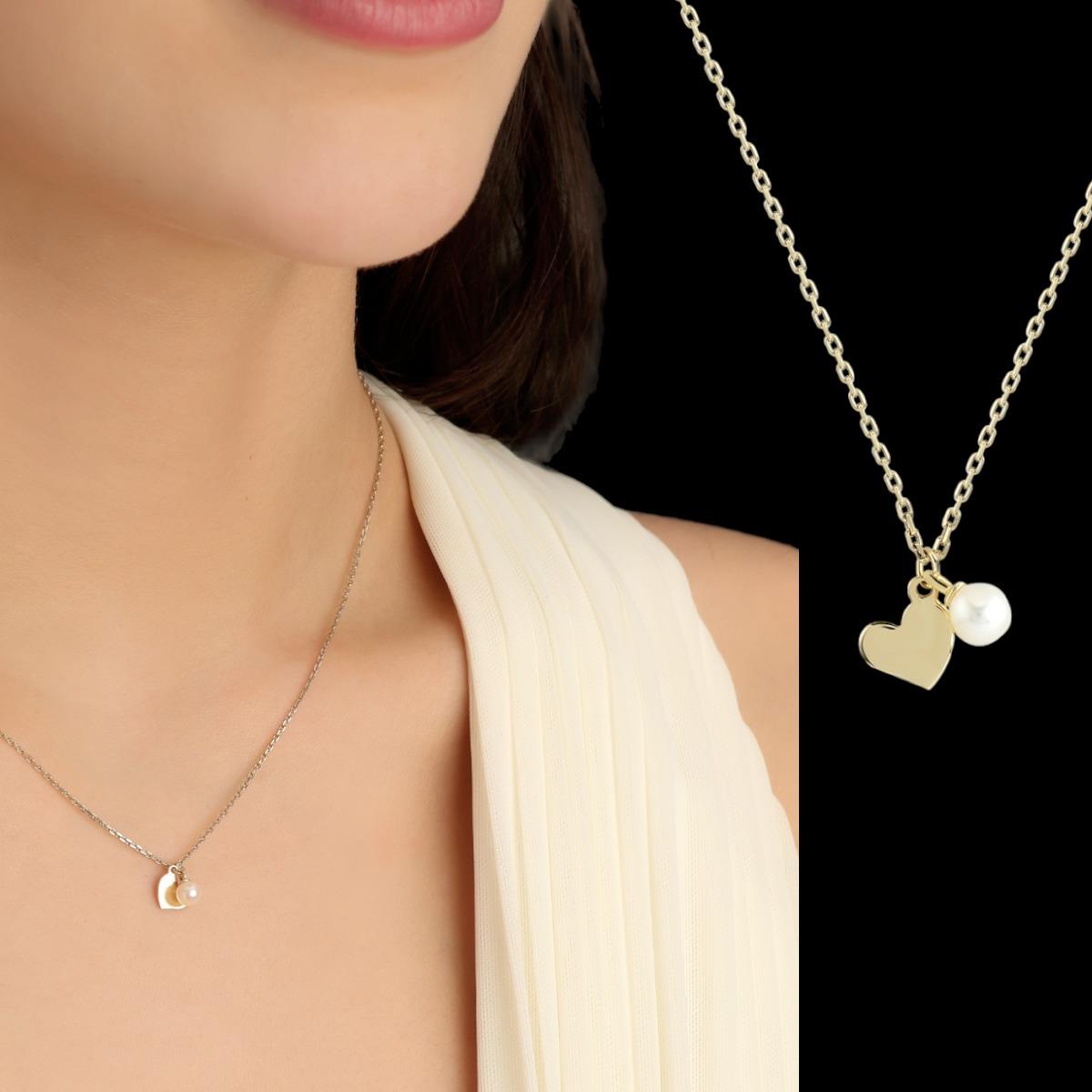 İncili Kalp Figürlü Altın Kolye KCA 106B 01 00 00