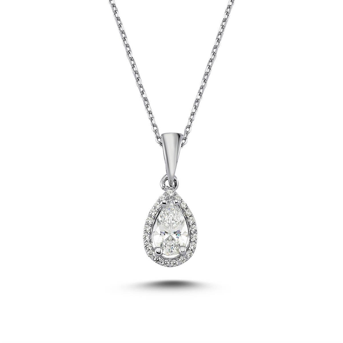 Kenar Taşlı Gümüş Swarovski Taşlı Kolye