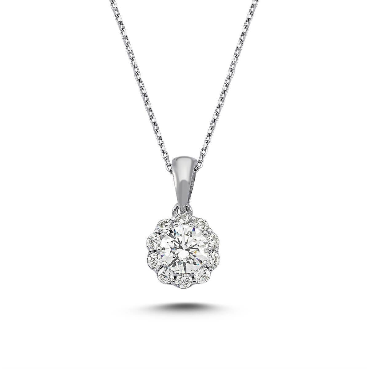 Kenar Taşlı Gümüş Swarovski Taşlı Kolye
