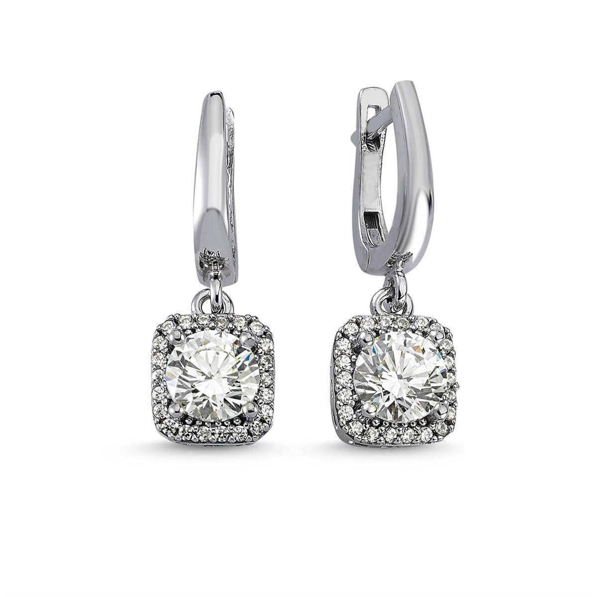 Kenar Taşlı Gümüş Swarovski Taşlı Küpe
