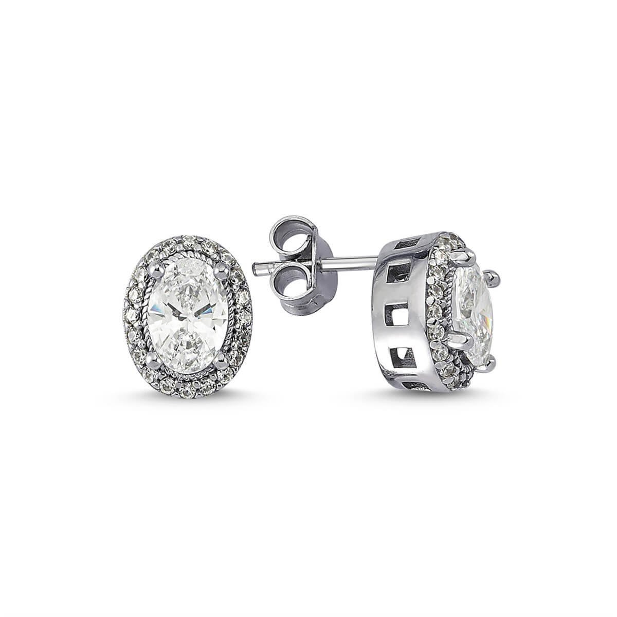 Kenar Taşlı Gümüş Swarovski Taşlı Küpe