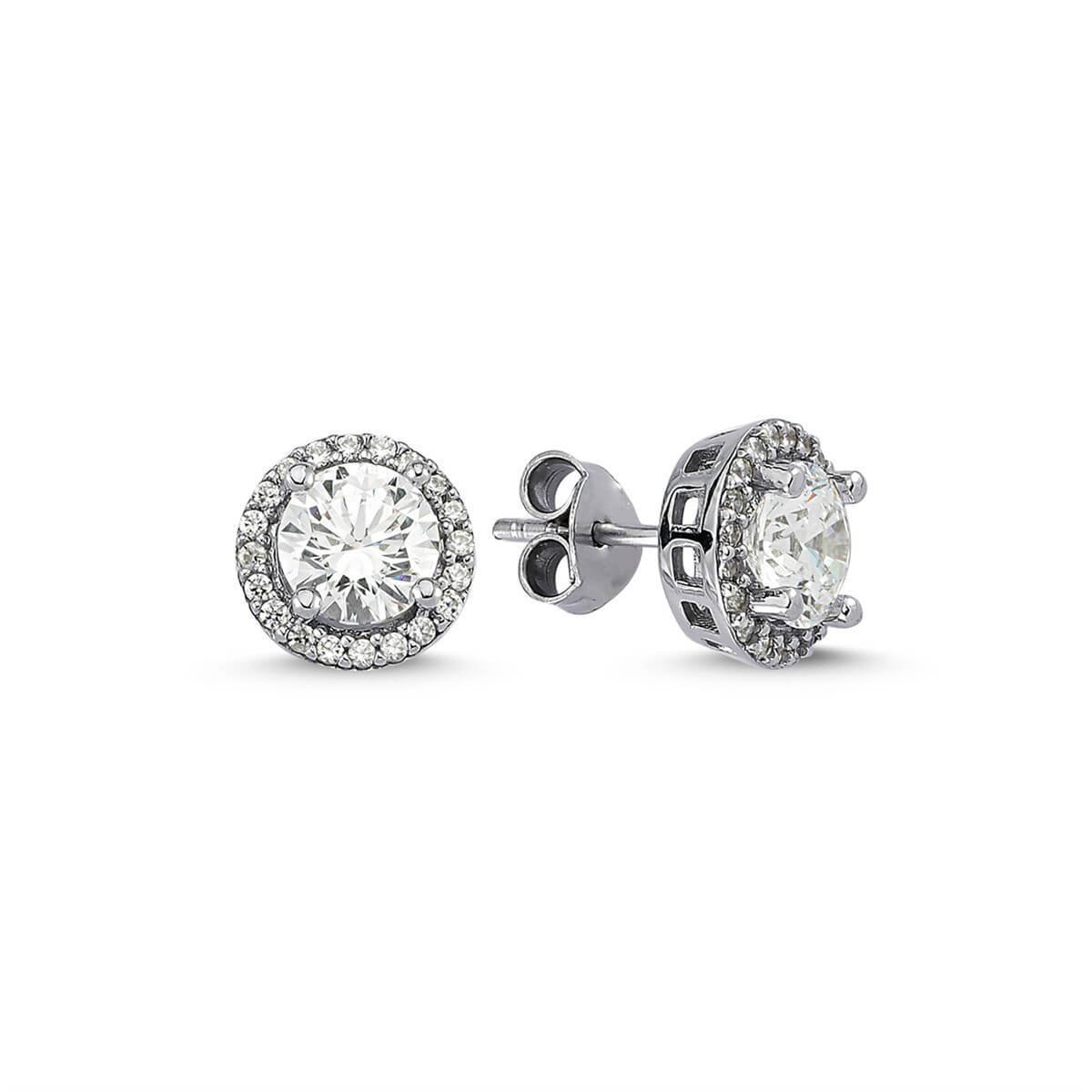 Kenar Taşlı Gümüş Swarovski Taşlı Küpe