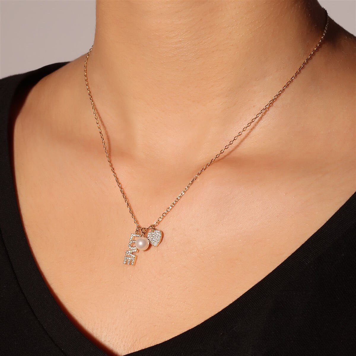Love Gümüş Taşlı Kolye