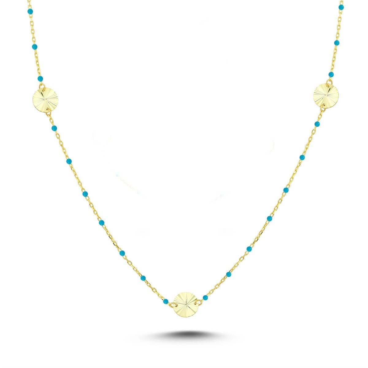 Mavi Mineli Pullu Gümüş Kolye