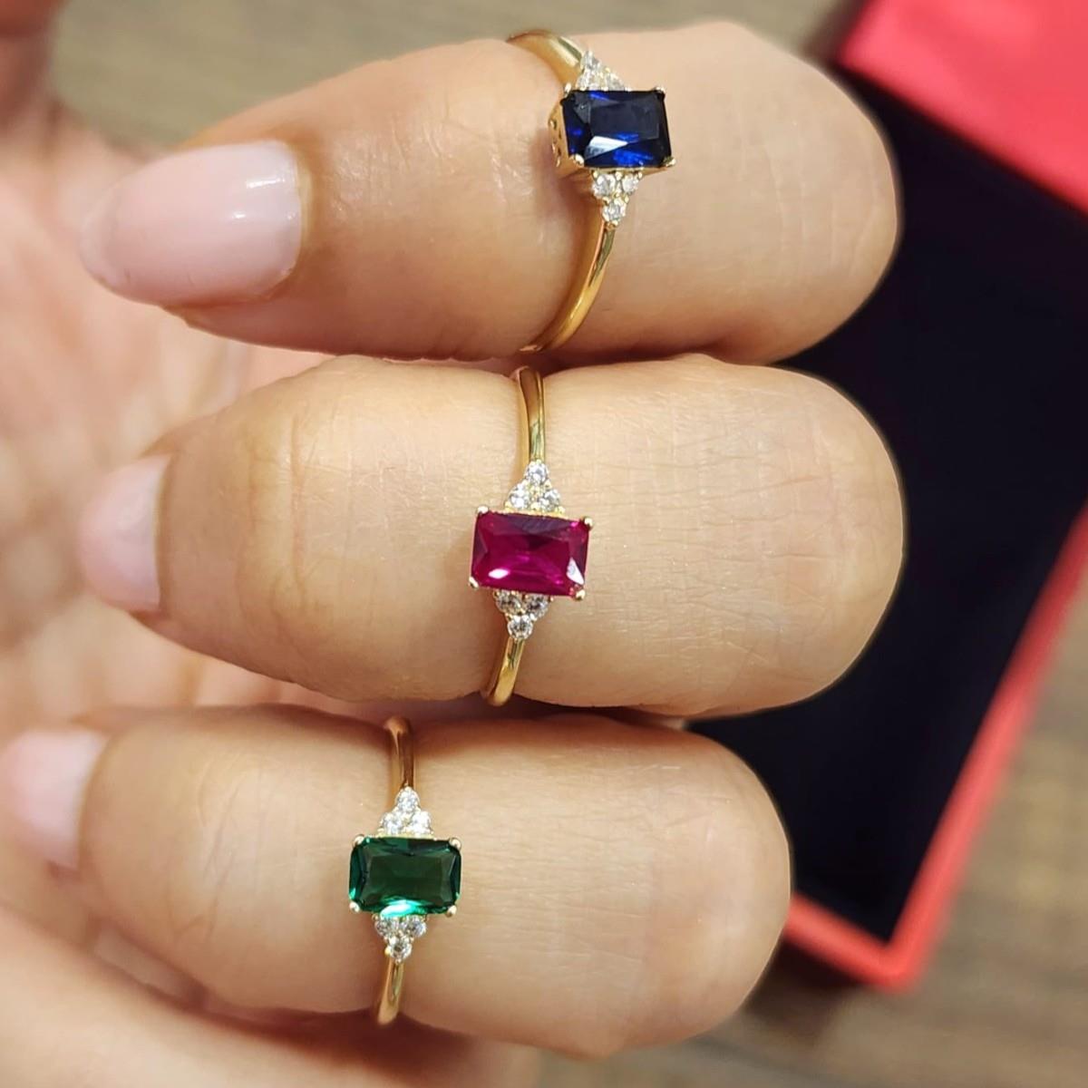 Safir Renkli Kenar Taşlı Altın Yüzük YZA 101 01 15 00