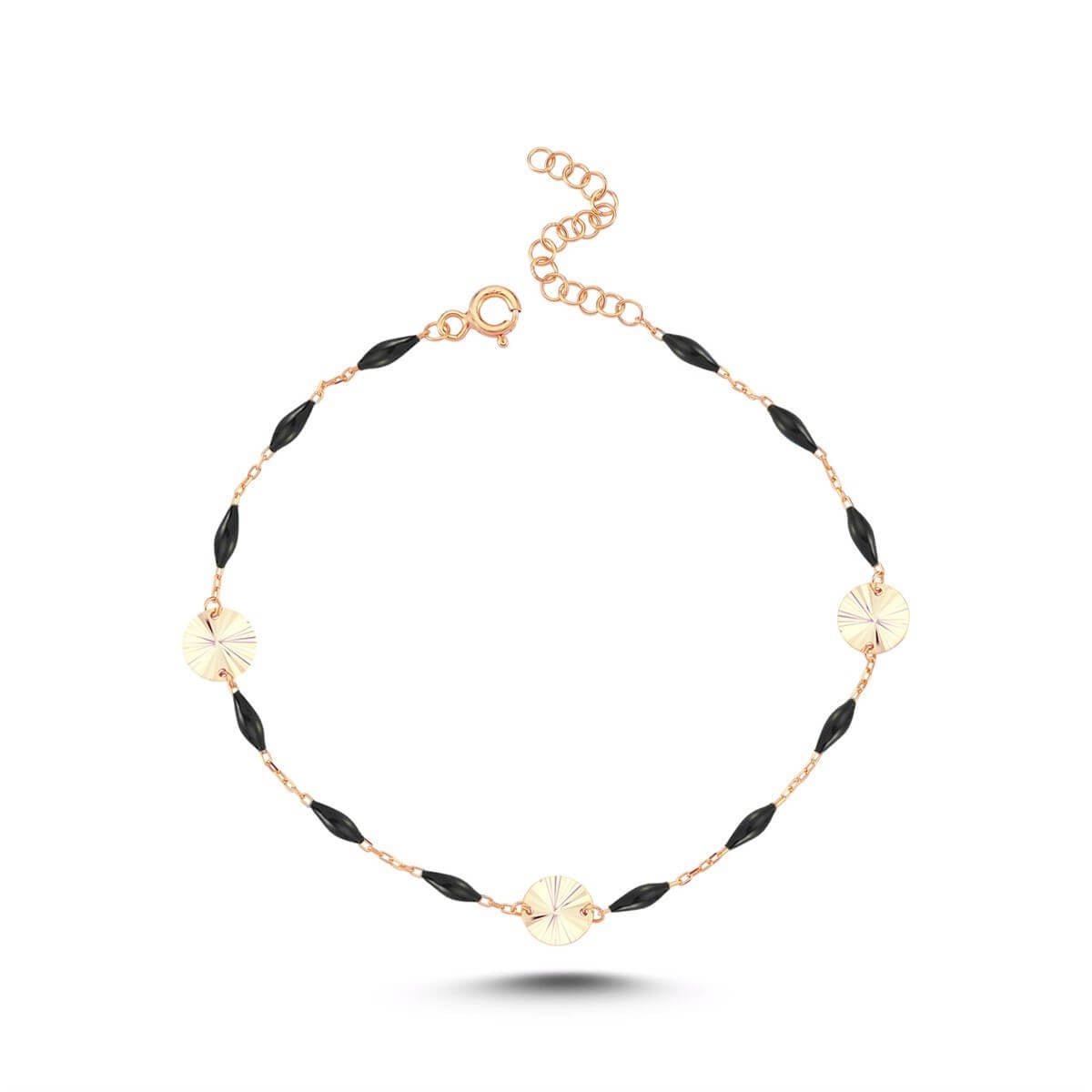 Siyah Mineli Pullu Gümüş Bileklik