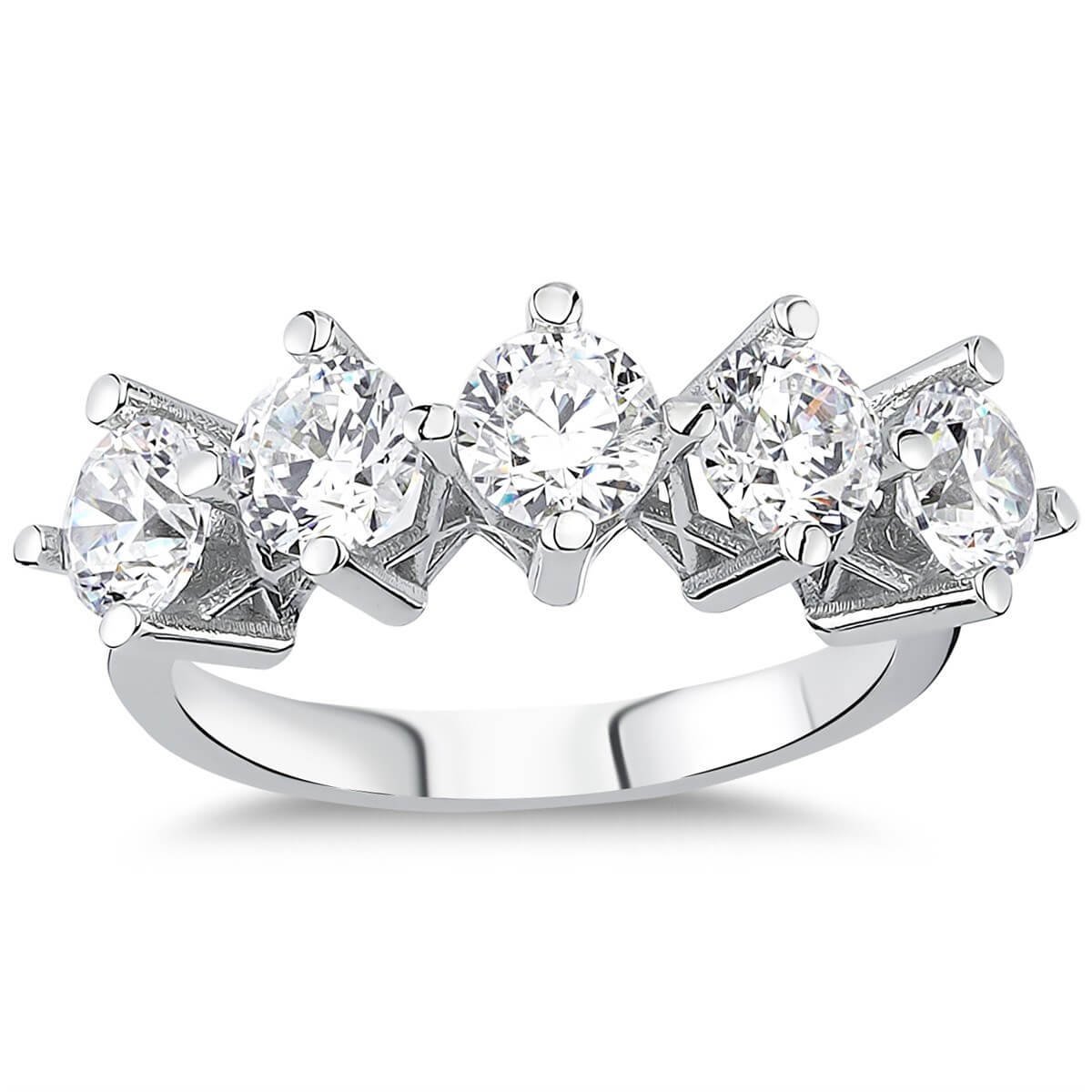 Swarovski Zirkon Taşlı  Gümüş Beştaş Yüzük