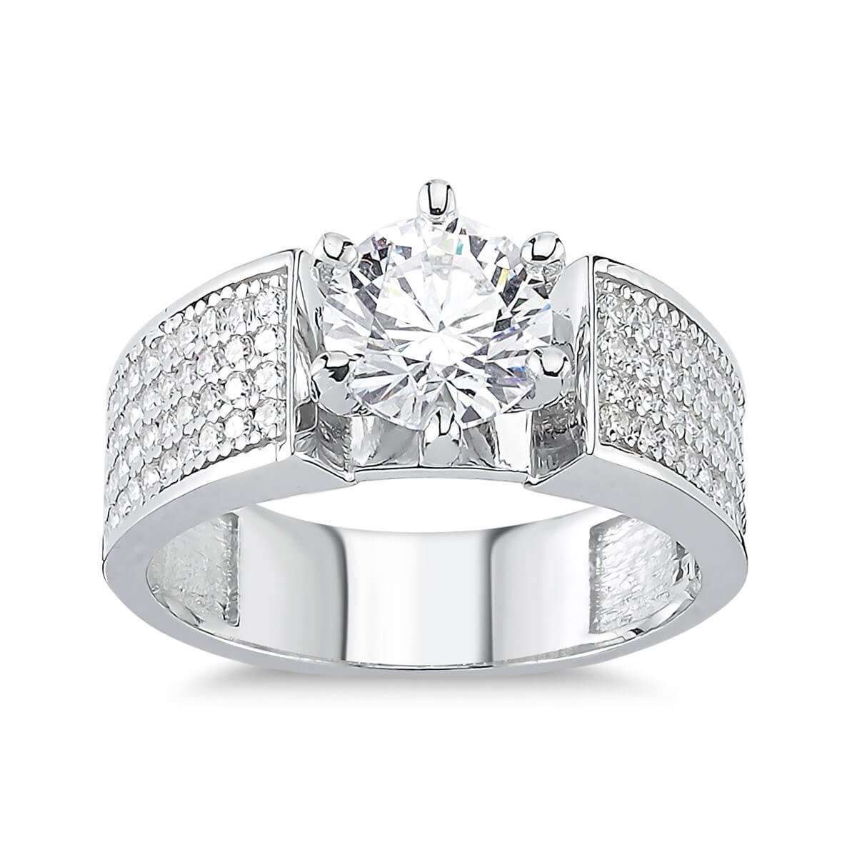 Swarovski Zirkon Taşlı  Gümüş Tektaş Yüzük