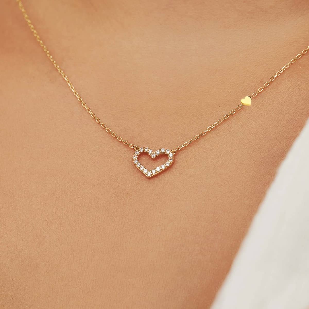 Taşlı İkili Kalp Altın Kolye KLTA 119 01 05 00