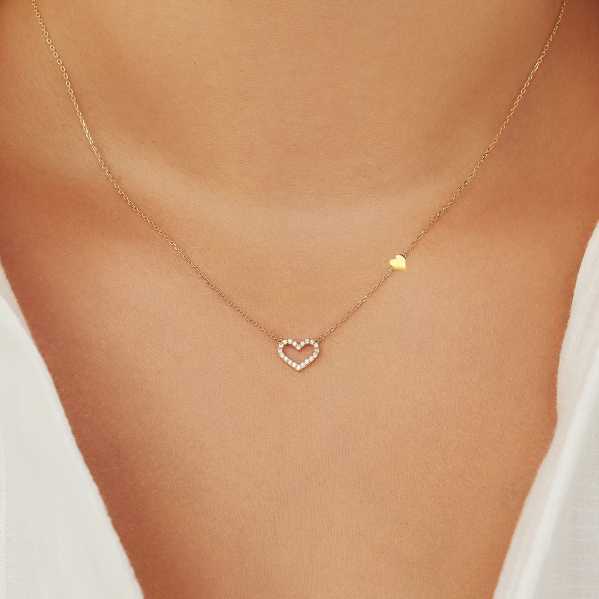 Taşlı İkili Kalp Altın Kolye KLTA 119 01 05 00