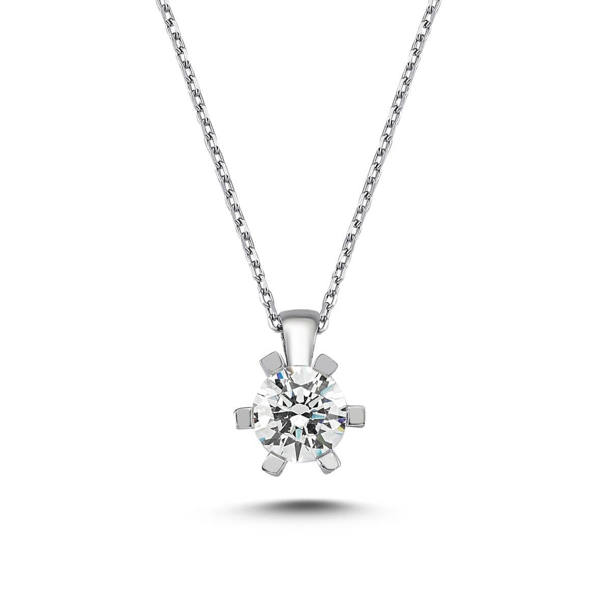 Tektaş Gümüş Swarovski Taşlı Kolye