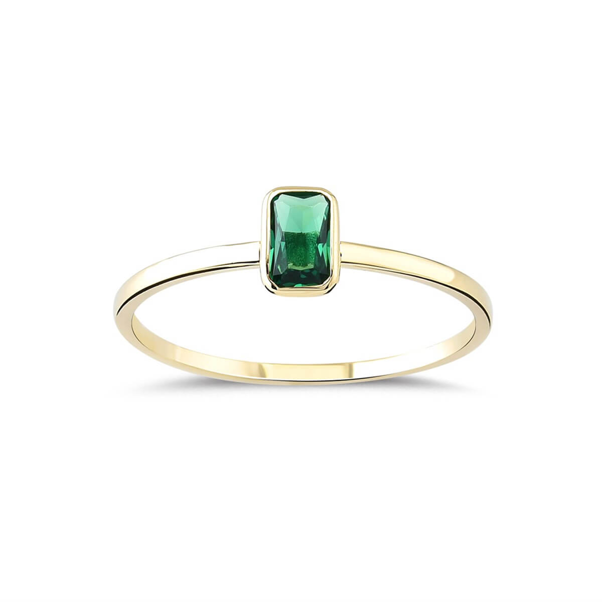 Zümrüt Renkli Altın Tektaş Yüzük