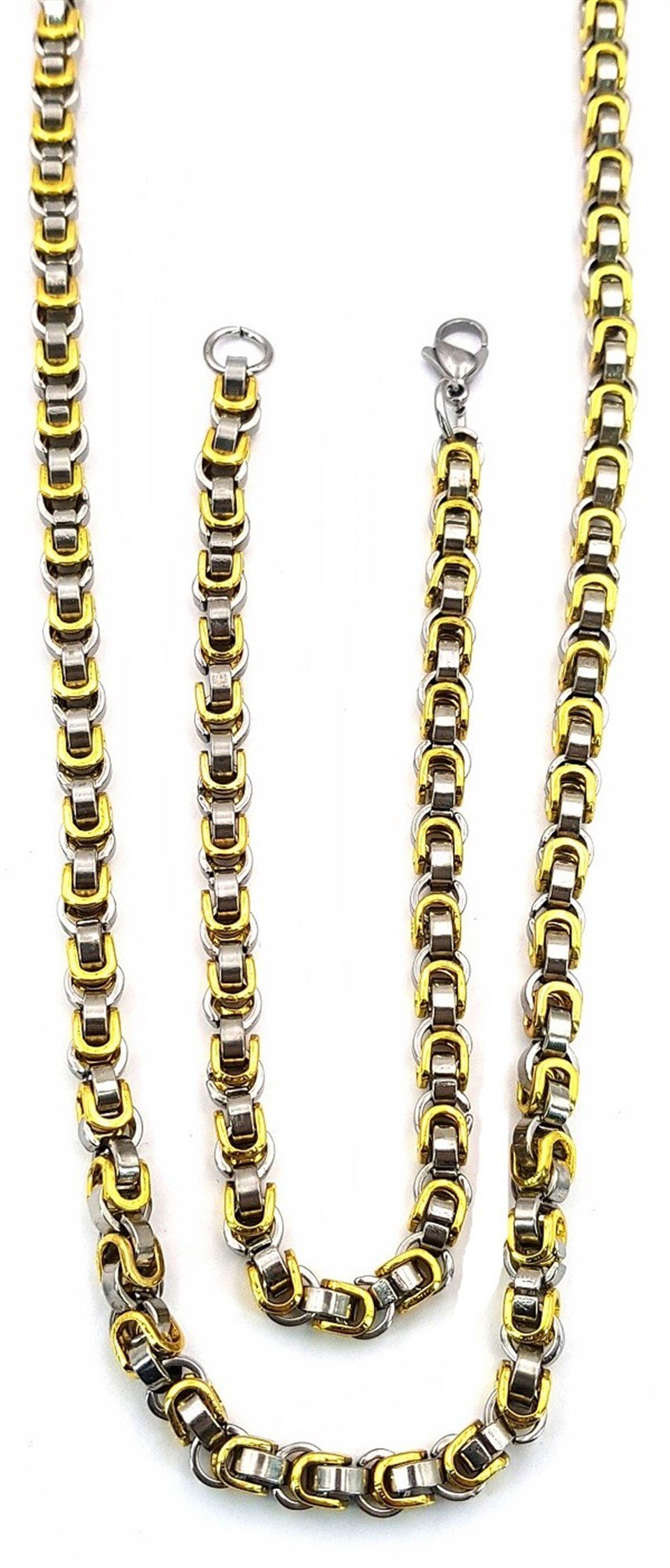 ​​​​​​​Welch Sarı Beyaz Erkek Çelik Kolye Bileklik Set