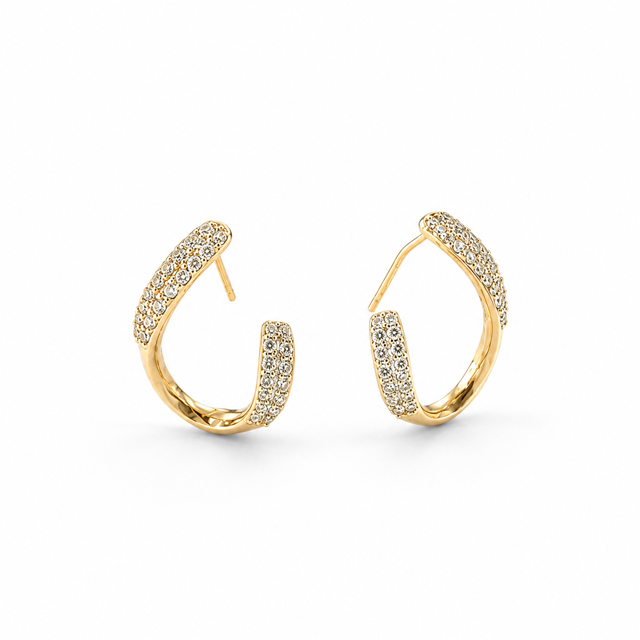 Welch Pavé Curve Gold Gümüş Küpe - 925 Ayar Gümüş Küpe Açık Halka 925 Ayar Gümüş Küpe ve Gümüş Küpe Modelleri | Welch 