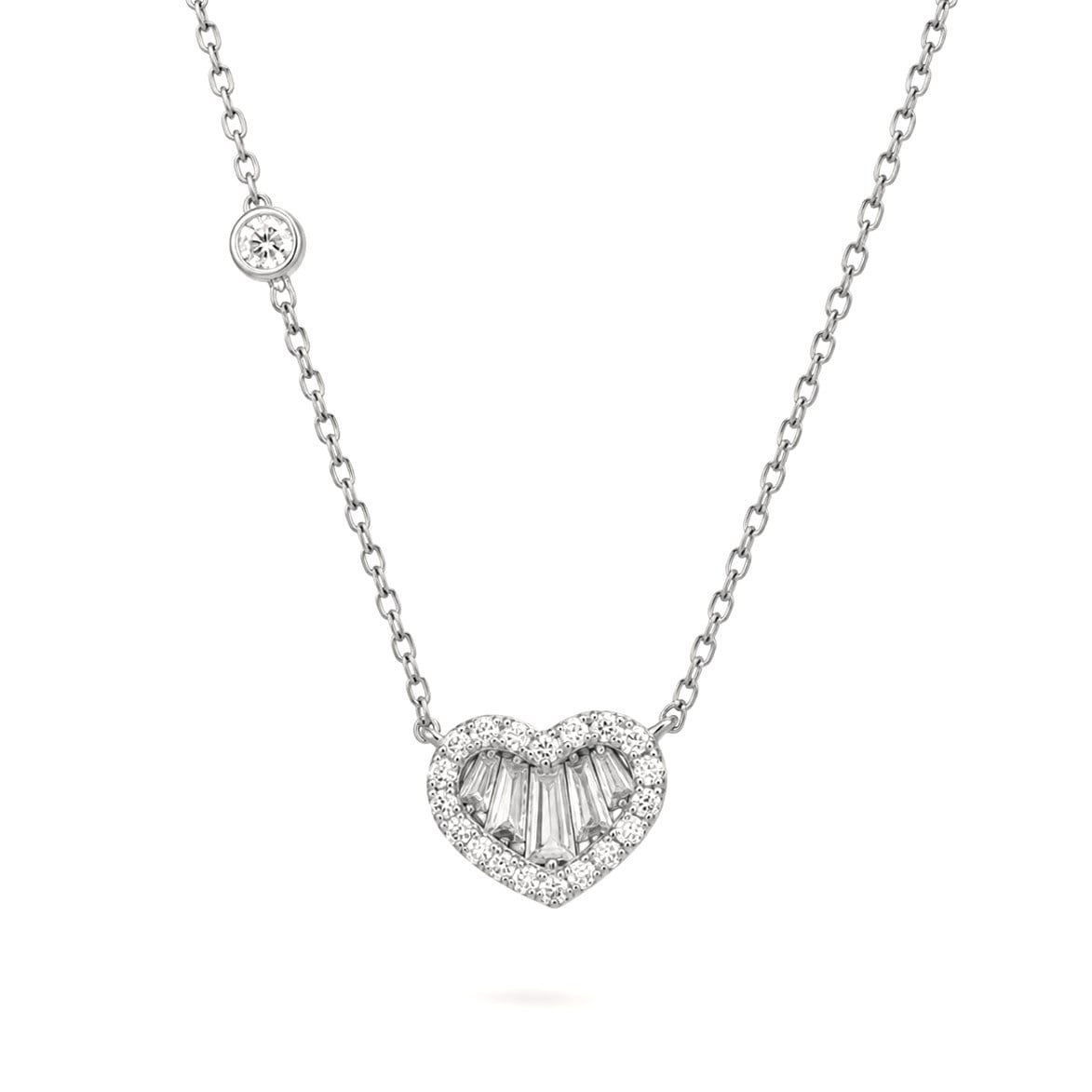 Welch Baguette Heart Kolye - 925 Ayar Gümüş Baget Taşlı Kalp 925 Ayar Gümüş Kolye - 925 Ayar Gümüş ve Gümüş Kolye Modelleri | WELCH 
