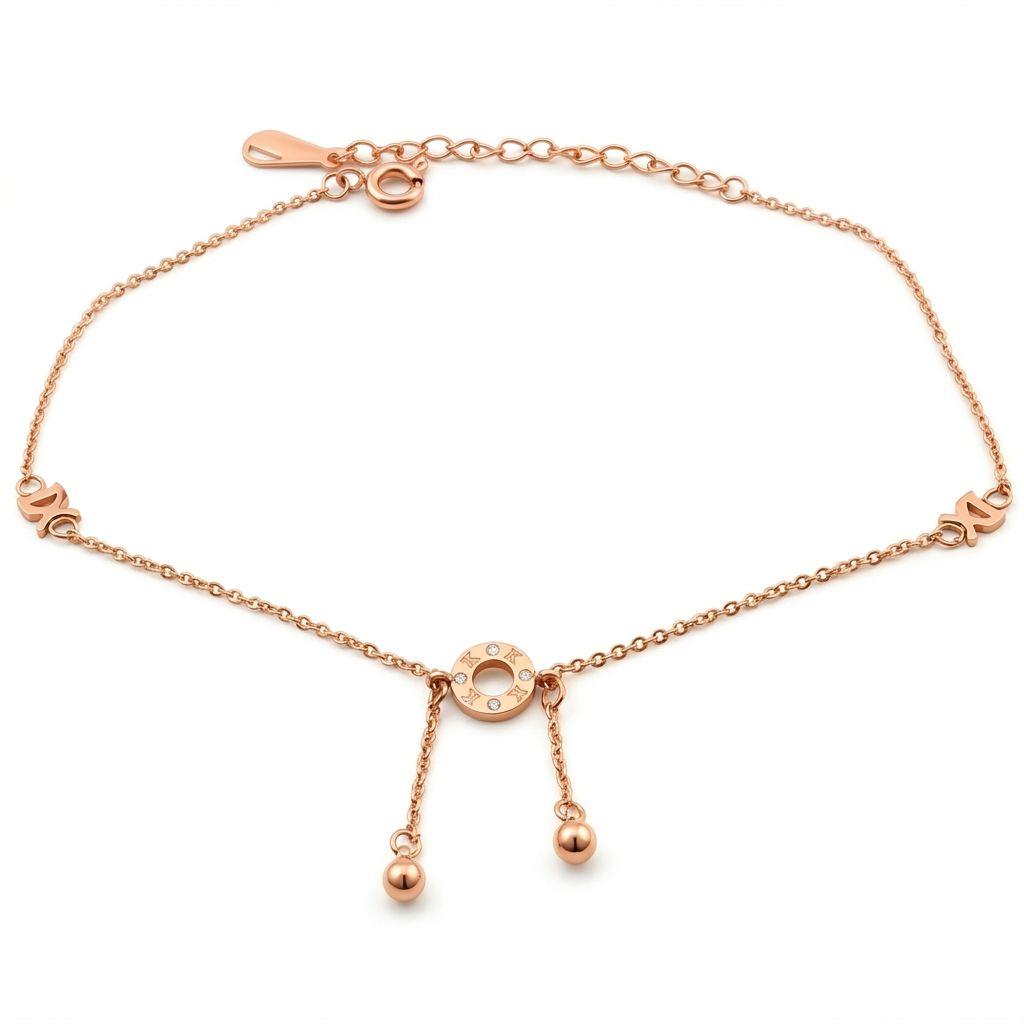 Welch Rose Çelik Halka Roma Rakamlı Halhal Çelik Kadın Kolye, Bileklik, Küpe , Yüzük, Halhal  ve Piercing Modelleri- WELCH 