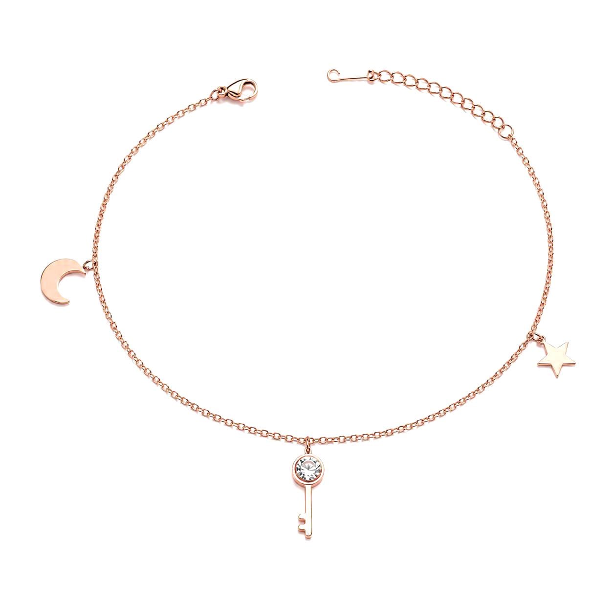 Welch Rose Çelik Ay Yıldızlı Halhal Çelik Kadın Kolye, Bileklik, Küpe , Yüzük, Halhal  ve Piercing Modelleri- WELCH 
