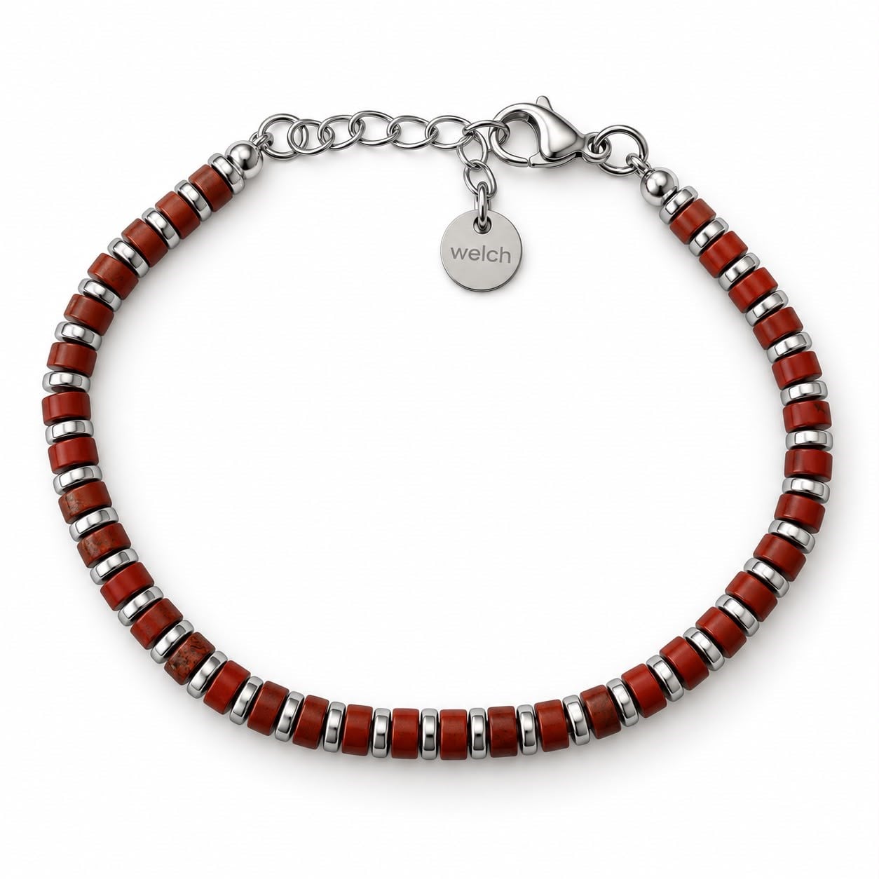 Welch Red Jasper Doğal Taş Erkek Bileklik Kırmızı Jasper Doğal Taş Erkek Bileklik ve Çelik Deri Bileklik Modelleri - WELCH 