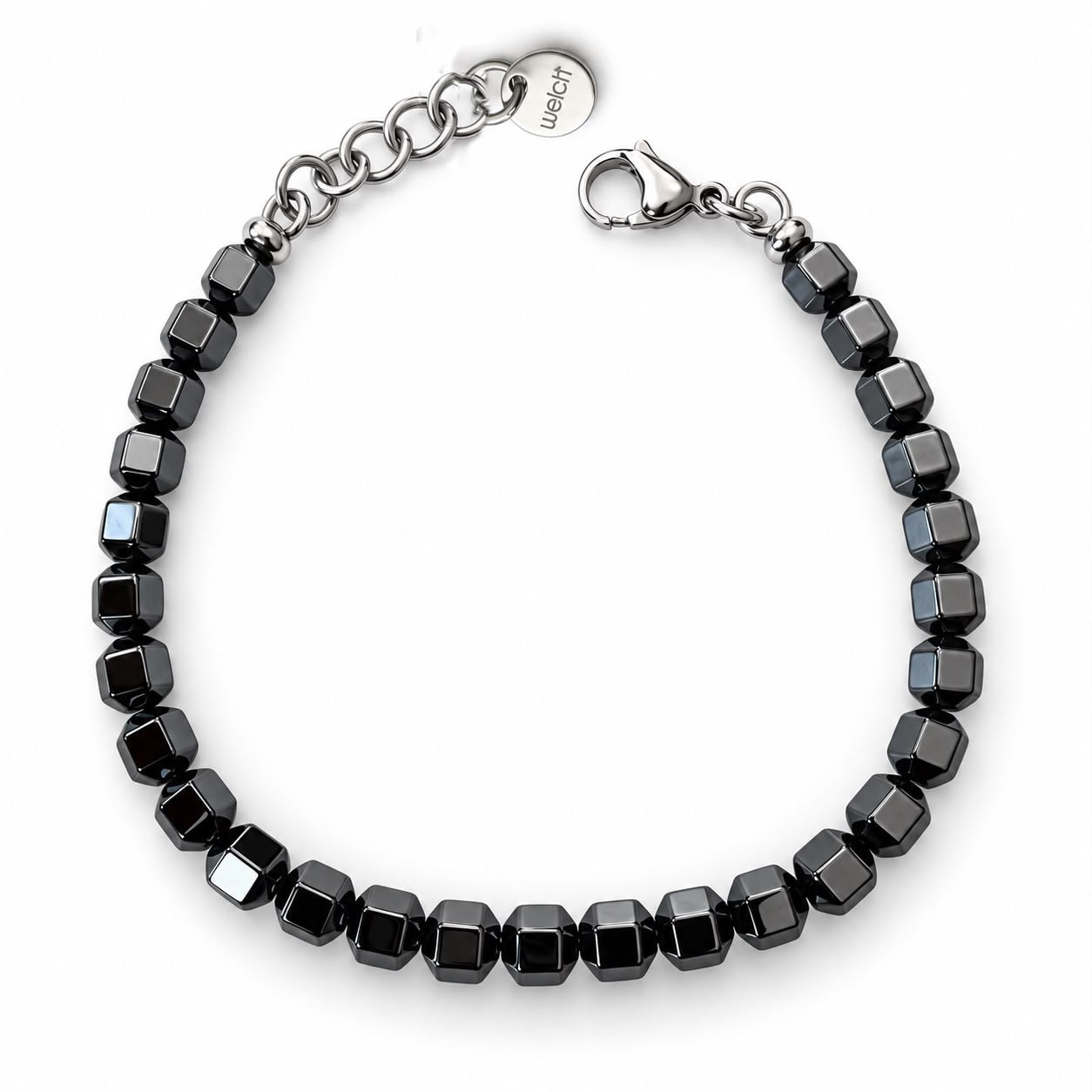 Welch Hematite Doğal Taş Erkek Bileklik Lapis Hematit Doğal Taş Erkek Bileklik ve Çelik Deri Bileklik Modelleri - WELCH 