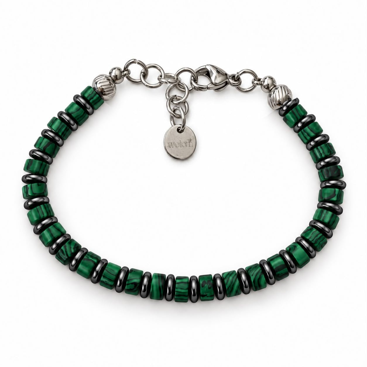 Welch Malachite Hematite Doğal Taş Erkek Bileklik Malakit ve Hematit Doğal Taş Erkek Bileklik ve Çelik Deri Bileklik Modelleri - WELCH 