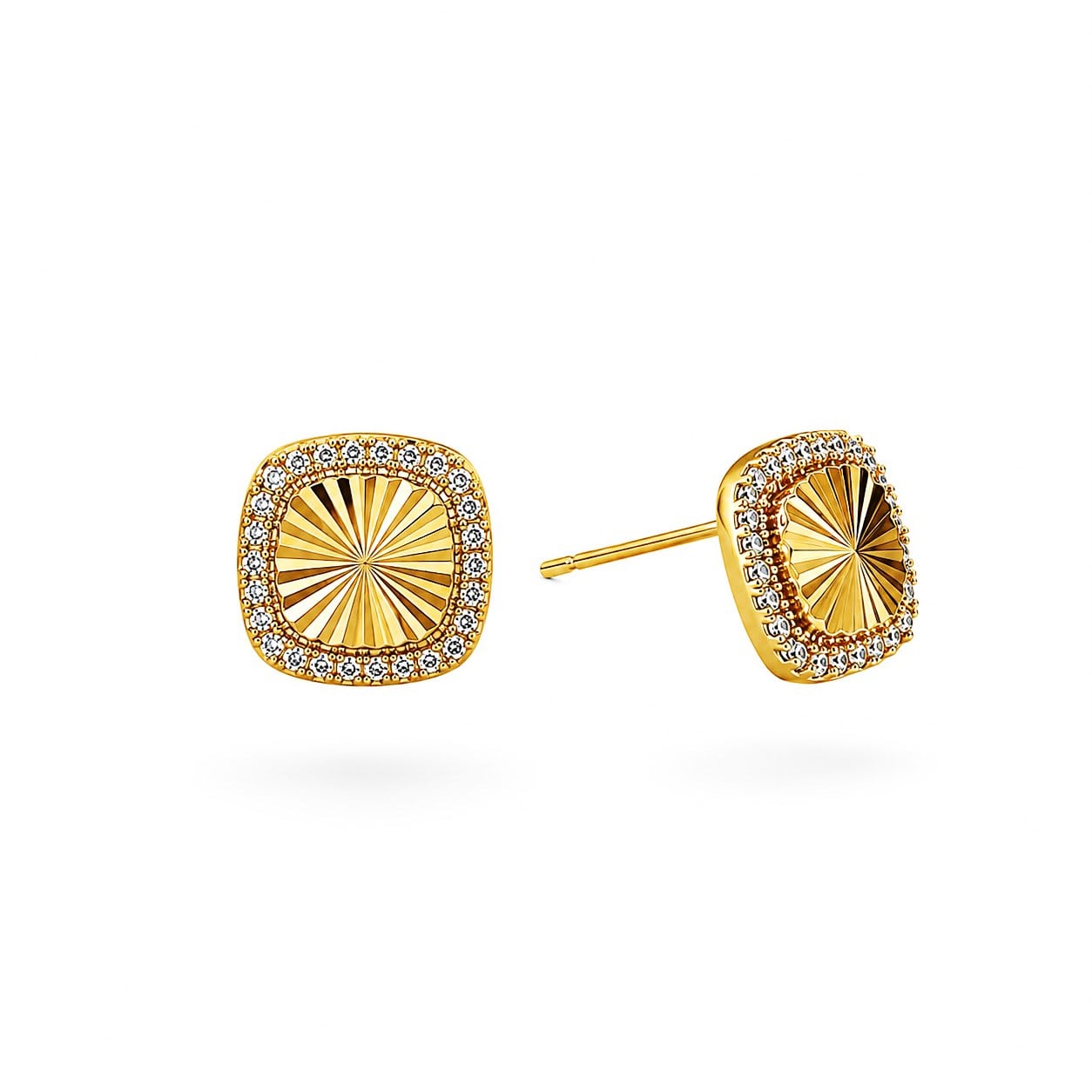 Welch Soleil Gold Küpe - 925 Ayar Gümüş Küpe Taşlı Işın Desenli Gold 925 Ayar Gümüş Küpe ve Gümüş Küpe Modelleri | Welch 