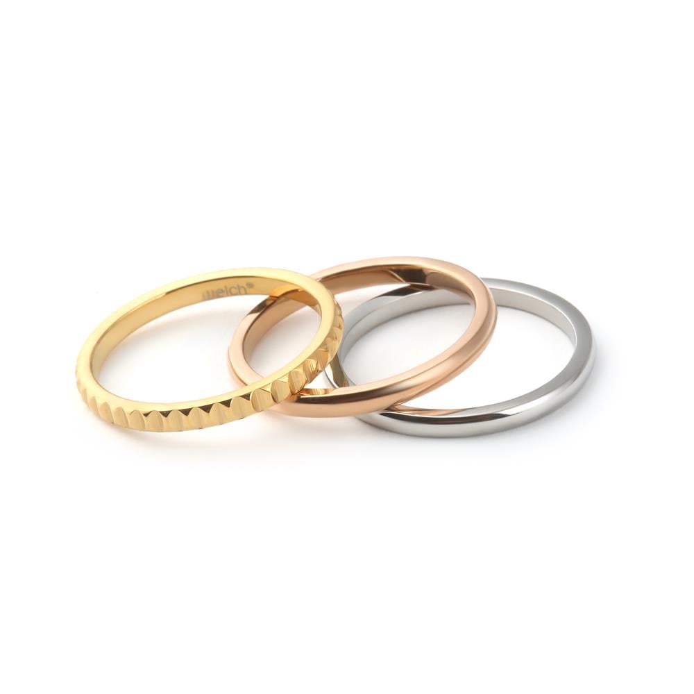 Welch Çelik Gold Rose Taşlı Üçlü Yüzük