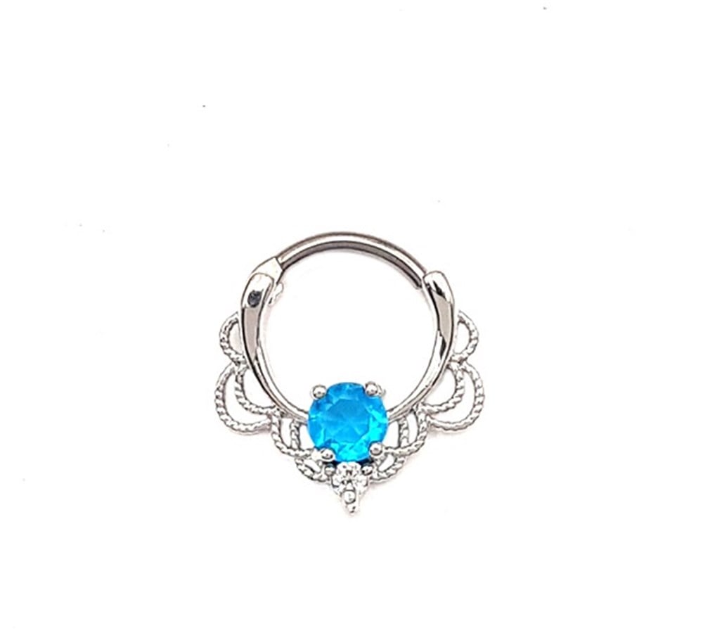 Welch Çelik Mavi Taşlı Halka Burun Hızma Piercing