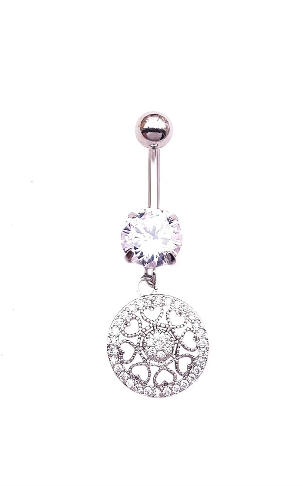 Welch Çelik Taşlı Kalpli Halka Göbek Piercing
