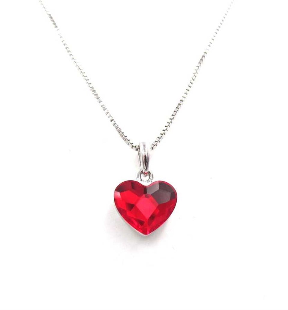 Welch Kırmızı Kalpli Swarovski Taşlı Kolye