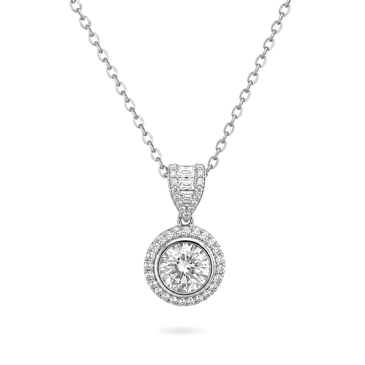 Welch Halo Solitaire Kolye - 925 Ayar Gümüş Yuvarlak Kesim Halo Tektaş 925 Ayar Gümüş Kolye ve Gümüş Kolye Modelleri | WELCH 