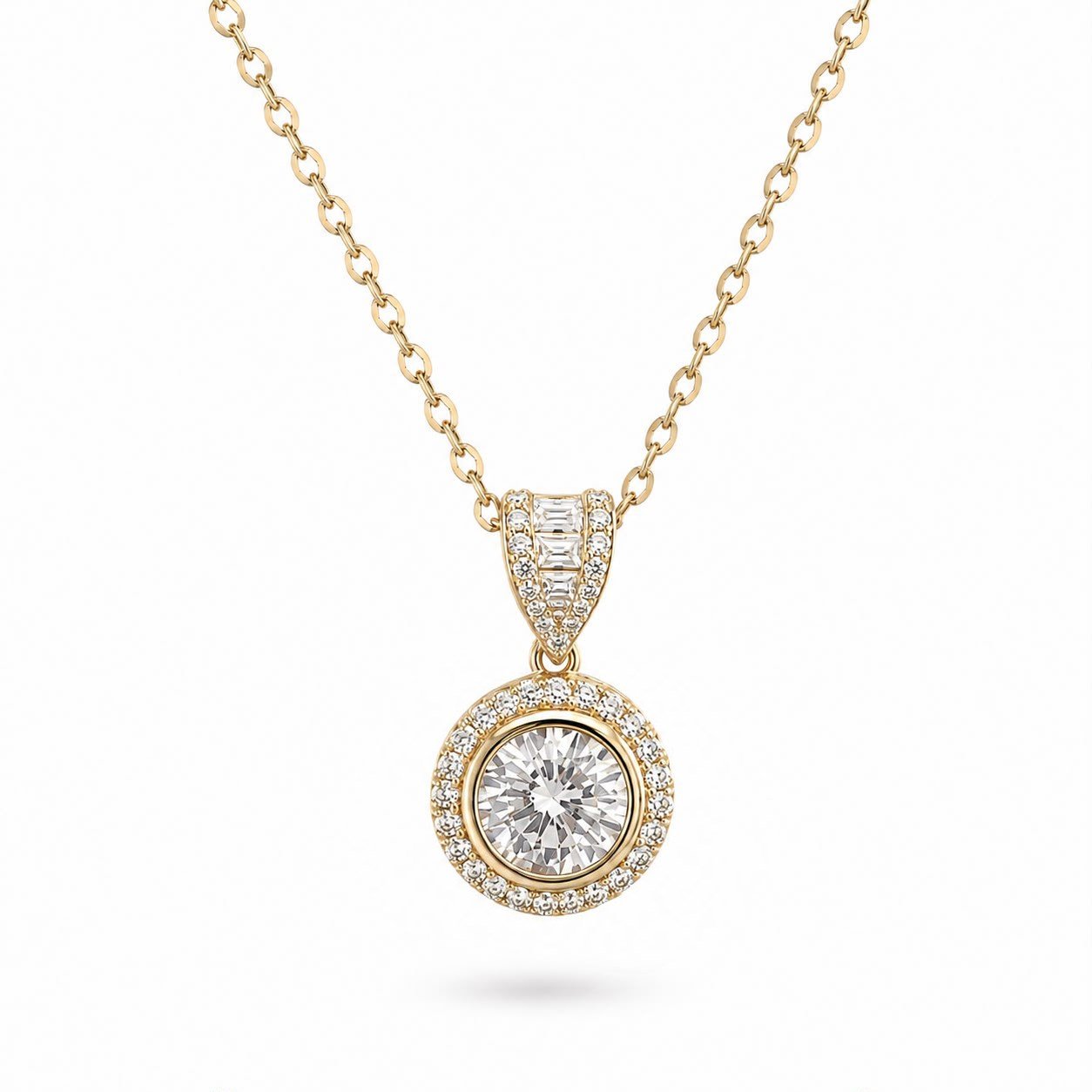 Welch Halo Solitaire Gold Kolye - 925 Ayar Gümüş Yuvarlak Kesim Halo Tektaş 925 Ayar Gümüş Kolye ve Gümüş Kolye Modelleri | WELCH 