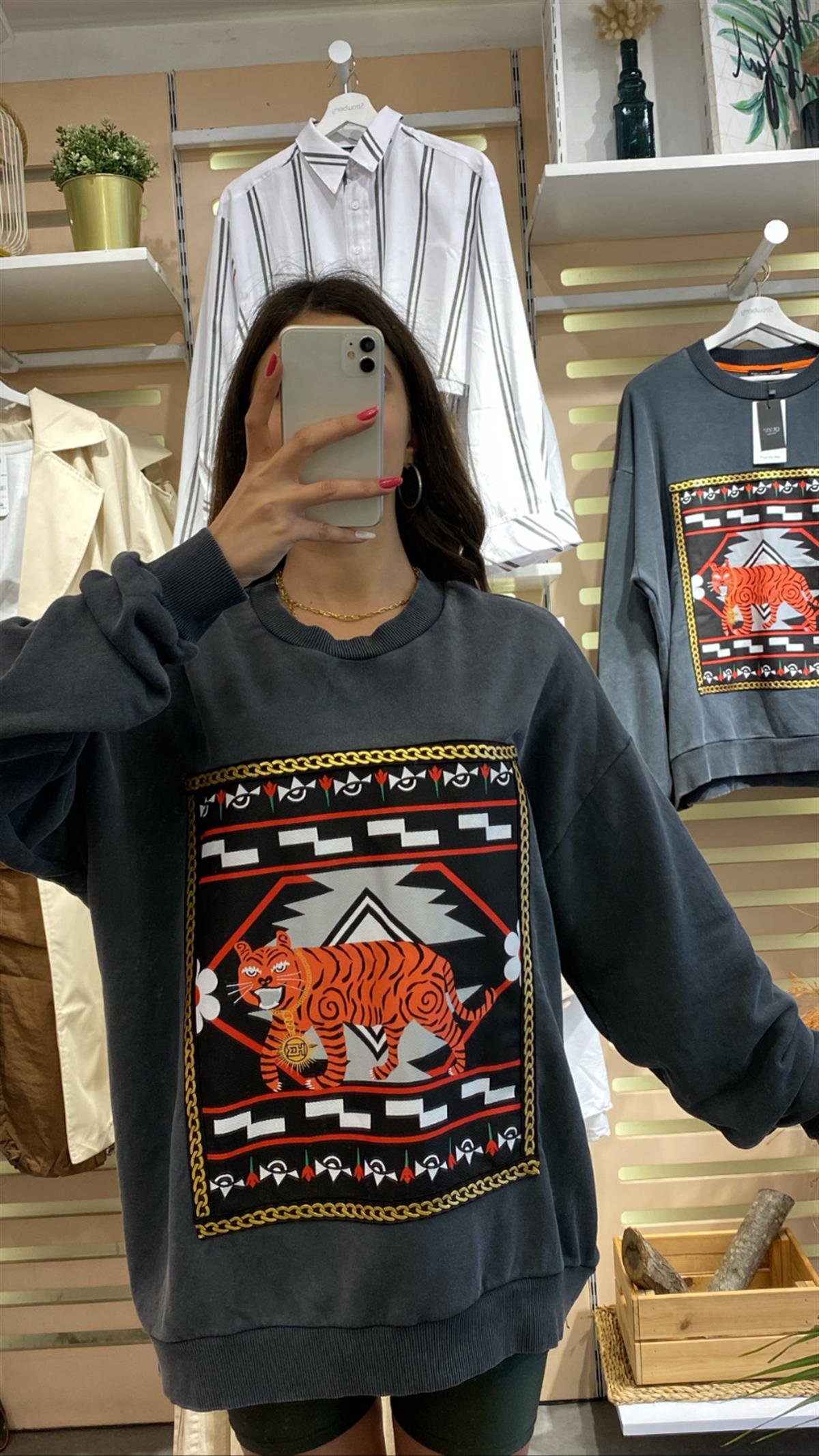 Antrasit Oversize Sweatshirt | StrawberryWear