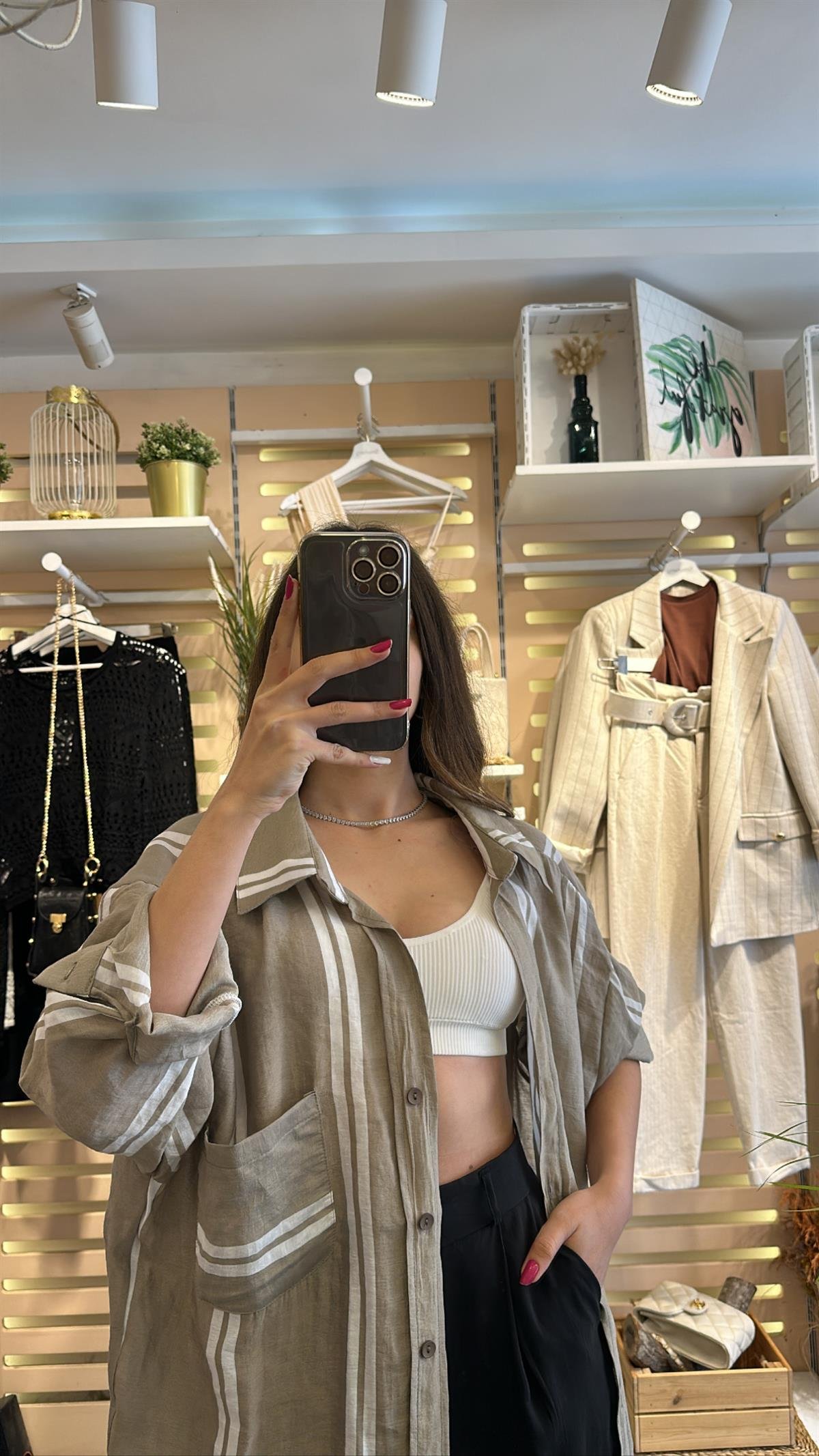 Bej Çizgili Oversize Gömlek | StrawberryWear