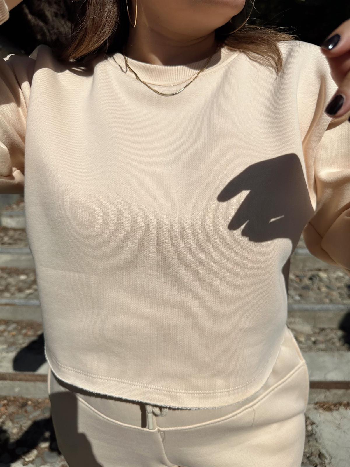 Bej Crop Eşofman Takım | StrawberryWear