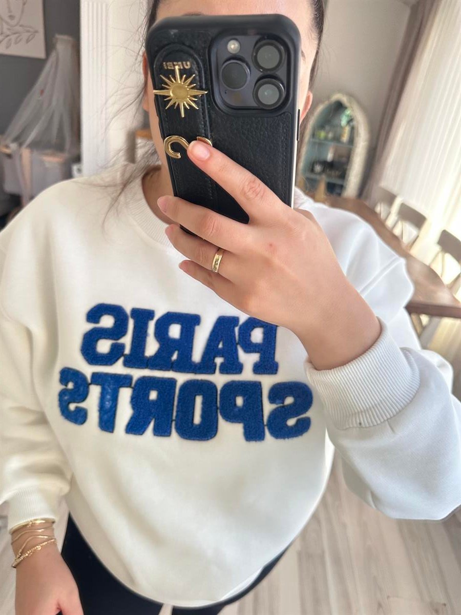 Beyaz Baskılı Sweatshirt | StrawberryWear