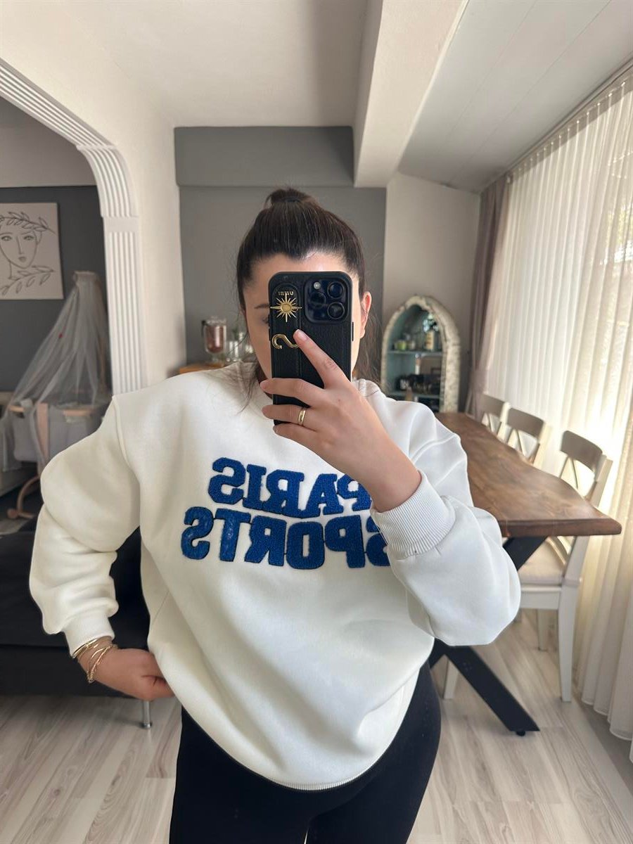Beyaz Baskılı Sweatshirt | StrawberryWear