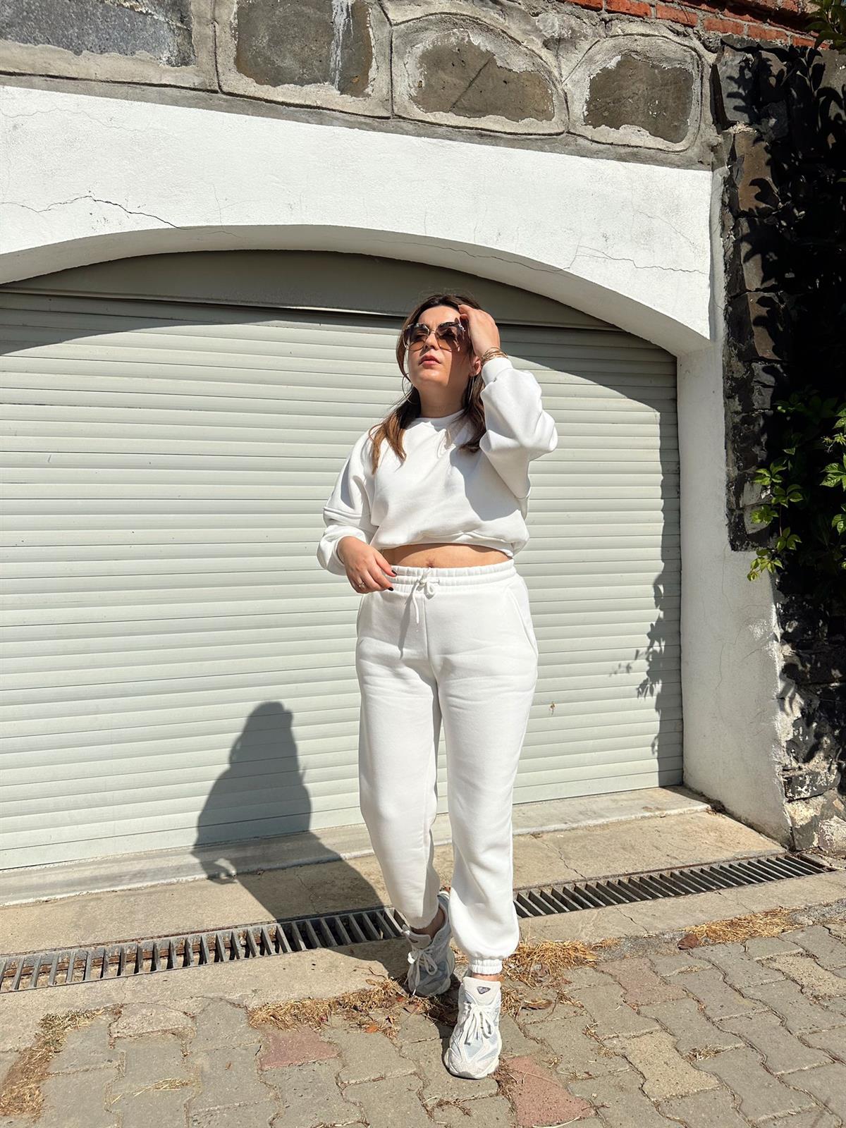 Beyaz Crop Eşofman Takım  | StrawberryWear