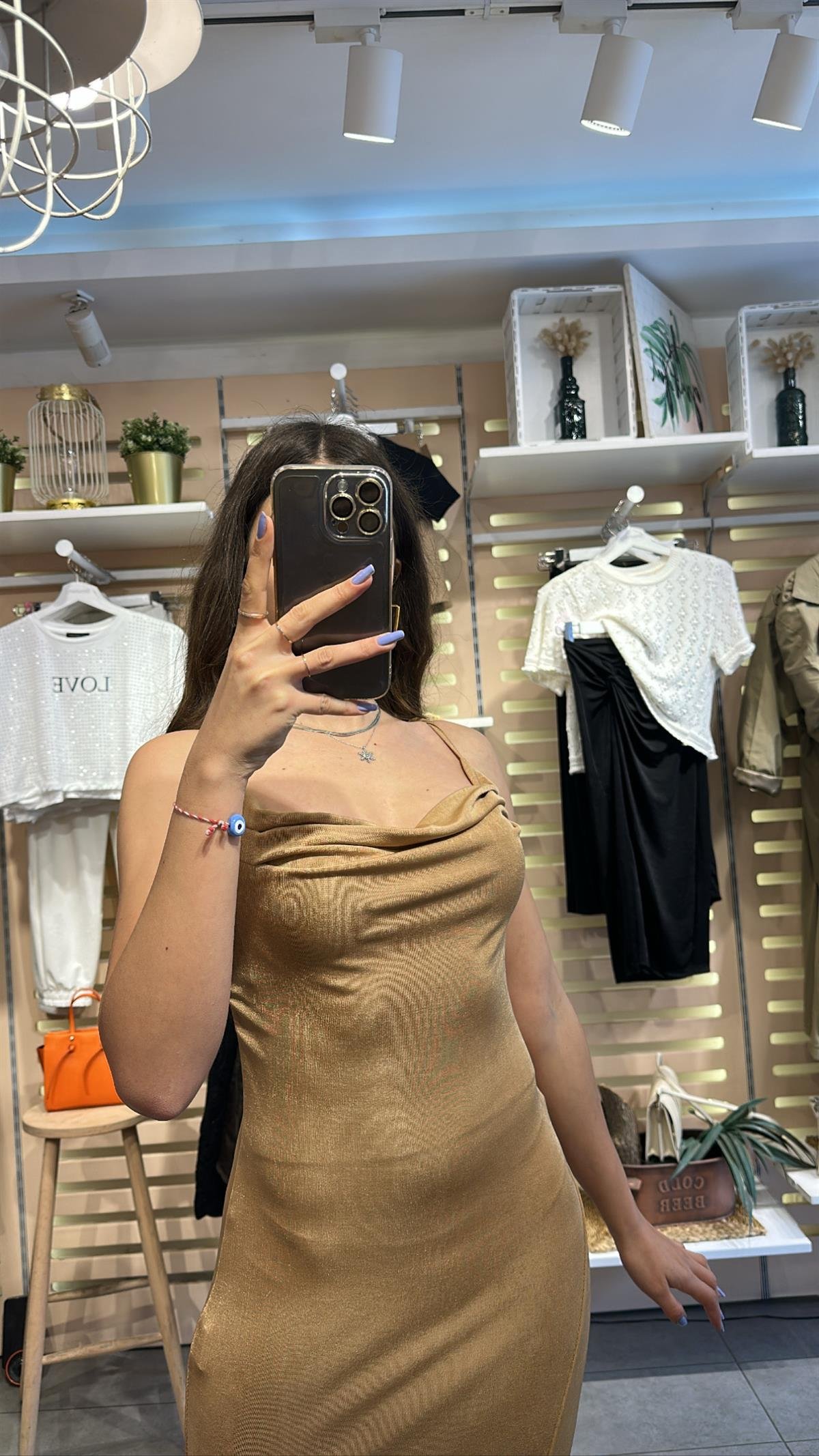 Camel Askılı Yırtmaçlı Elbise  | StrawberryWear
