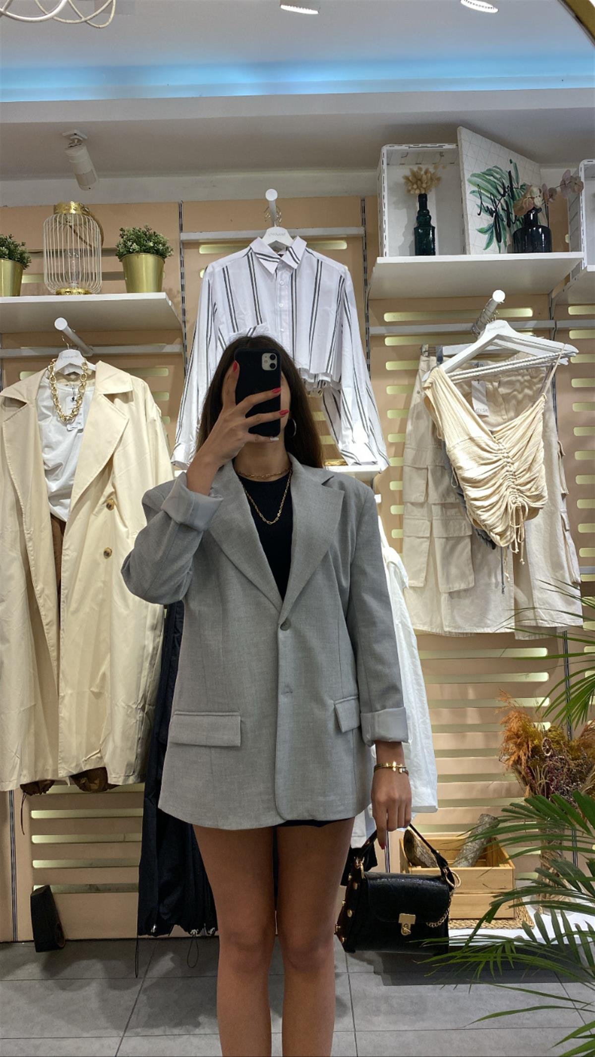Gri Oversize Ceket | StrawberryWear
