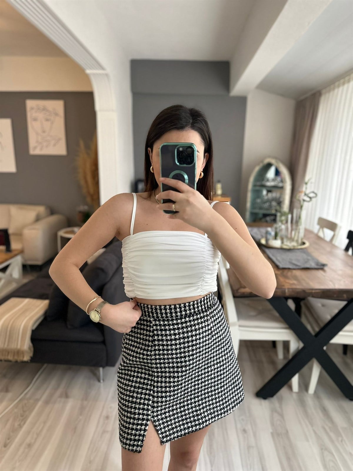 İp Askılı Beyaz Drapeli Crop | StrawberryWear